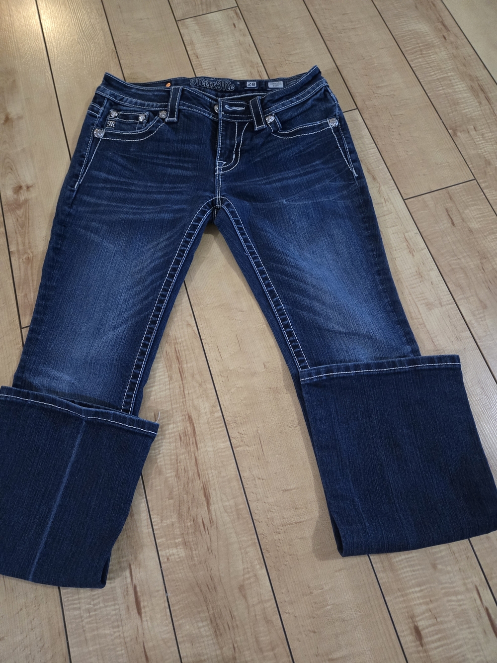 Miss Me Dark Blue Embroidered Boot Cut Jeans - Picture 3 of 3